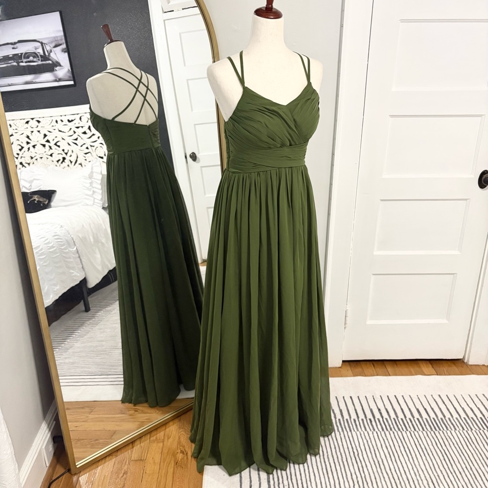 Azazie Olive Green Maxi Dress with Crisscross Back